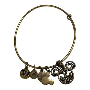 Alex and Ani | Antiqued Gold Mickey Mouse Ears Charm Filigree Bangle Bracelet